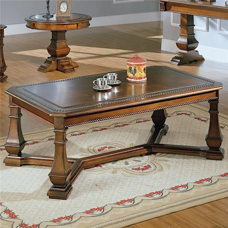 Traditional Rectangular Cocktail Table with Glass Top